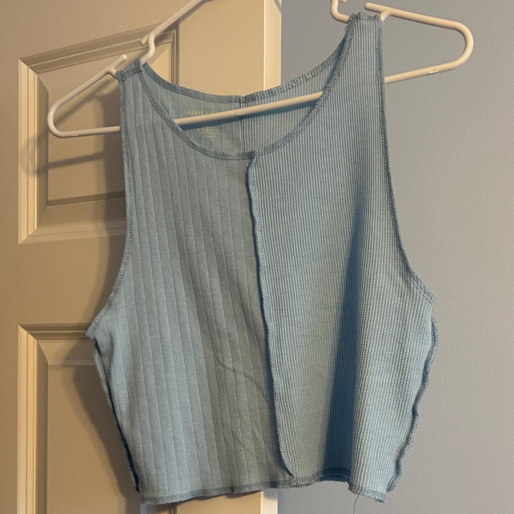 American Eagle Outfitters Sky Blue Ribbed Crop Top